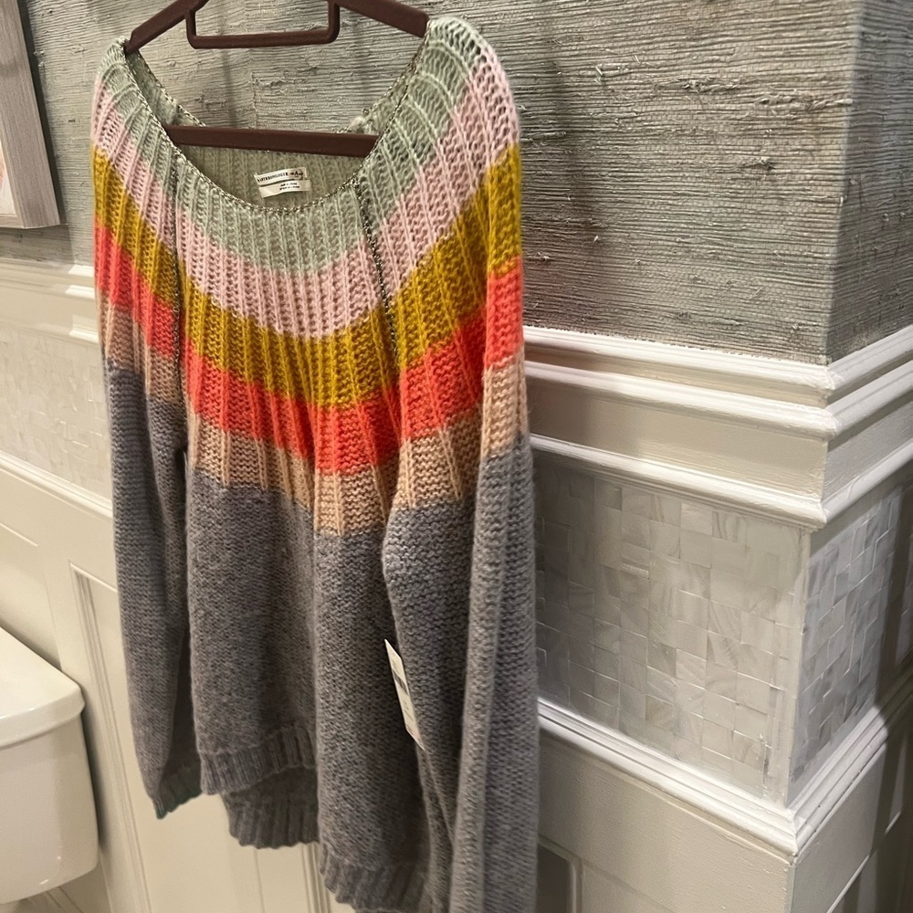 NWT new Anthropologie Colleen sweater large petite LP gray rainbow shimmer - Picture 11 of 17